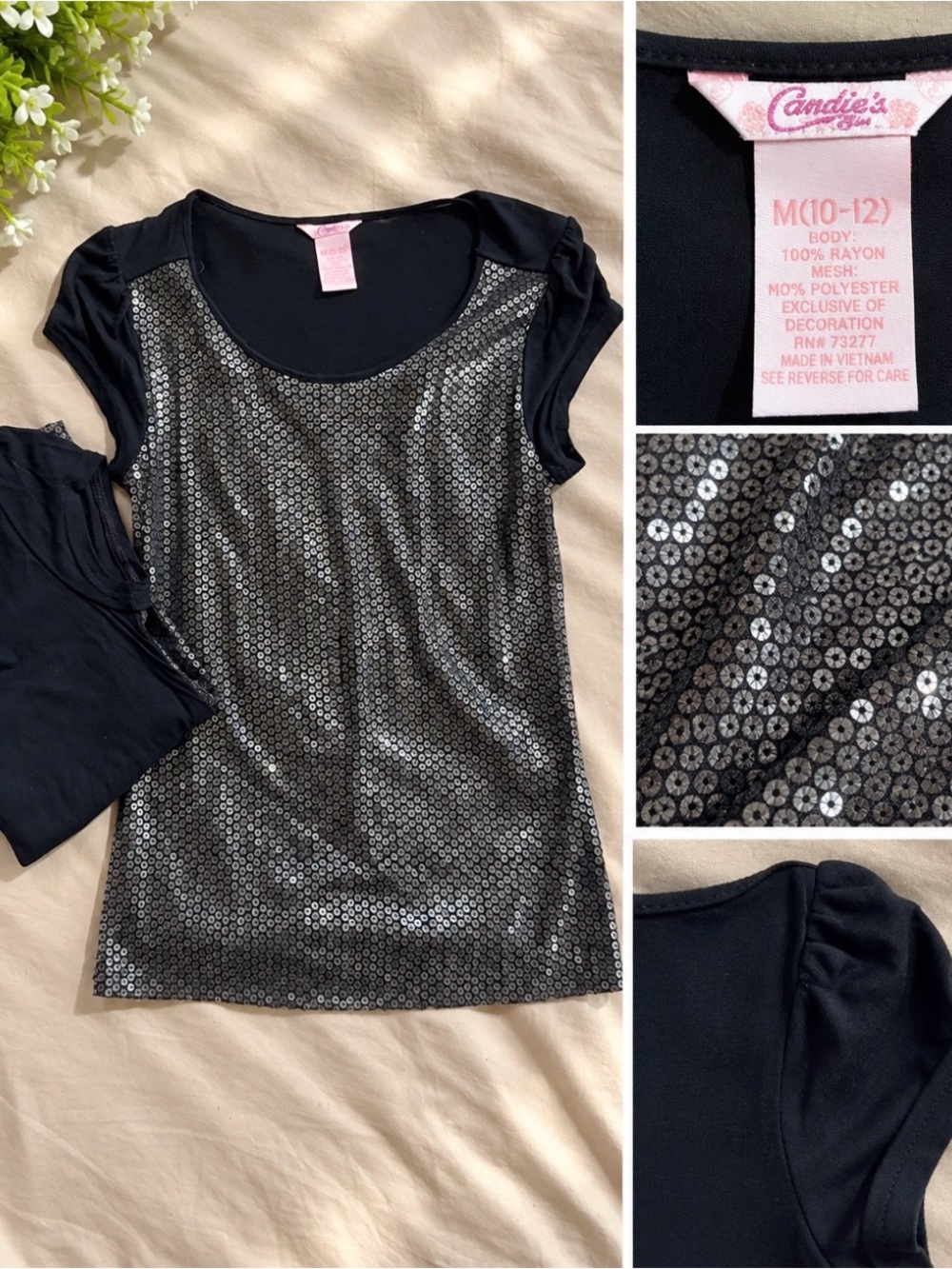 2 - Candie's Black Short Sleeve Sequin Front Tee